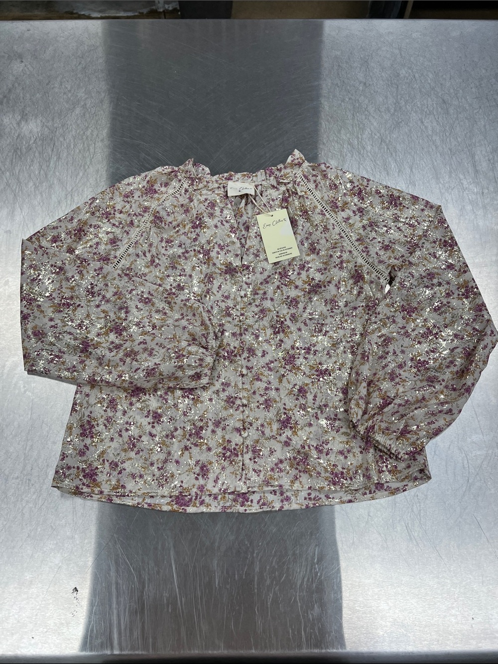 Easy Clothes Floral Puff-Sleeve Blouse in Lavender Floral Women’s M/L
